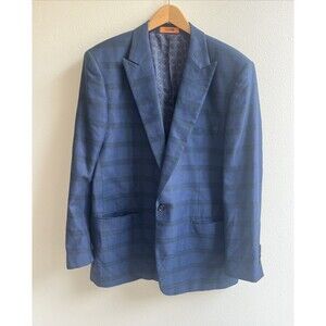 Steven Land Blazer Sports Coat 44R Blue Plaid Windowpane Top Notch Lapel